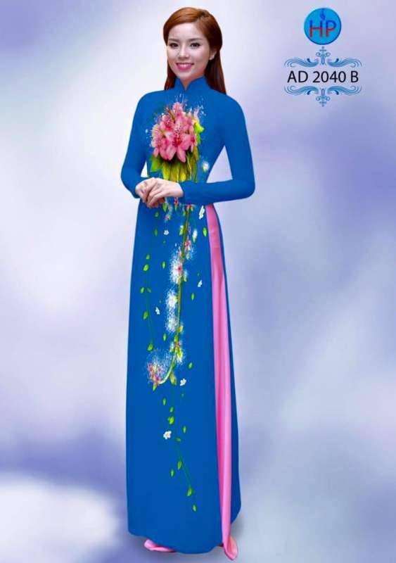 Vải áo dài hoa trước ngực