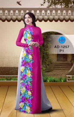 Vải áo dài hoa chạy dọc-DT 1842