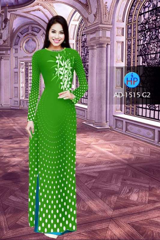Vải áo dài hoa chấm bi