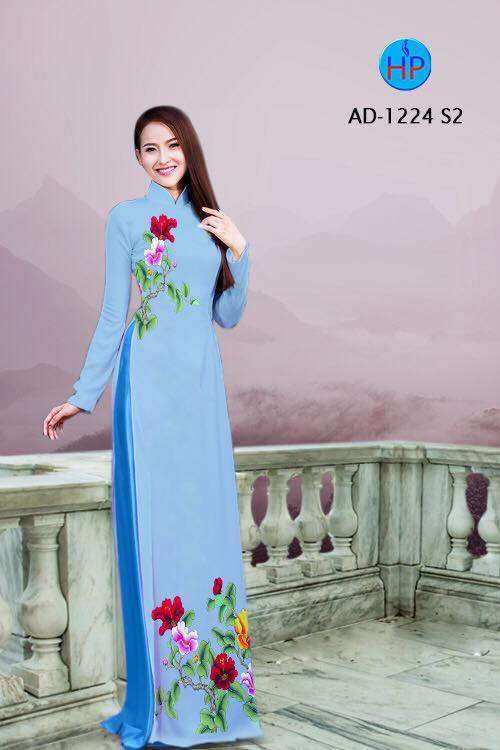Vải áo dài hoa trên dưới