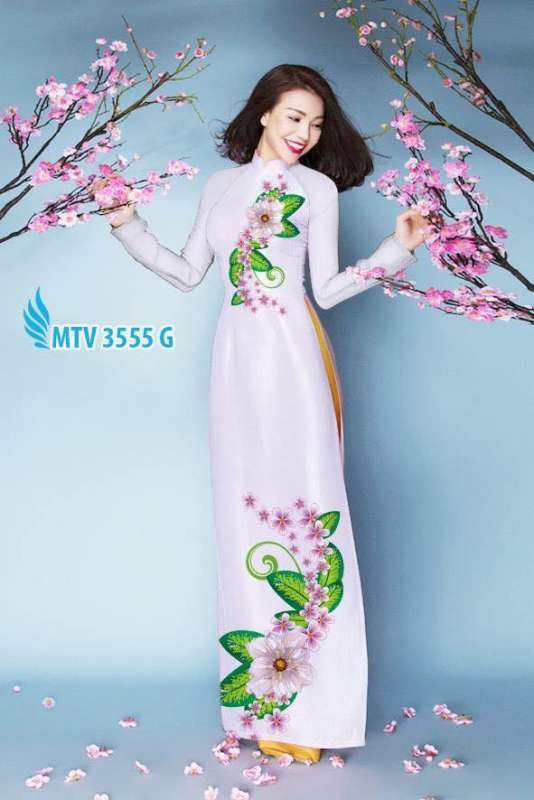 Vải áo dài hoa trên dưới