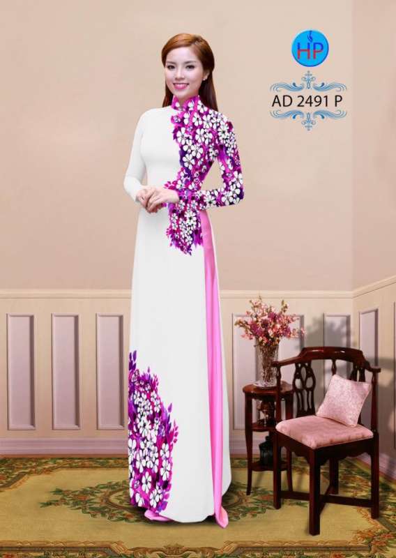 Vải áo dài hoa trên dưới