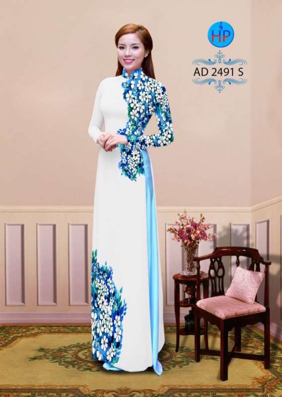 Vải áo dài hoa trên dưới