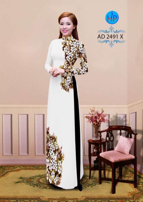 Vải áo dài hoa trên dưới