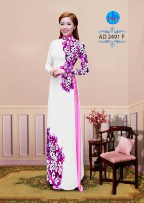 Vải áo dài hoa trên dưới-DT 2199