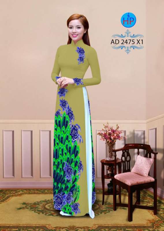 Vải áo dài lông chim Công