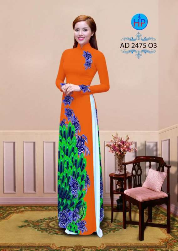 Vải áo dài lông chim Công