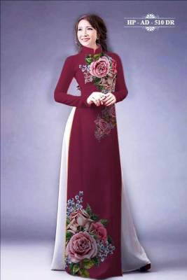 Vải áo dài hoa Hồng-DT 2268