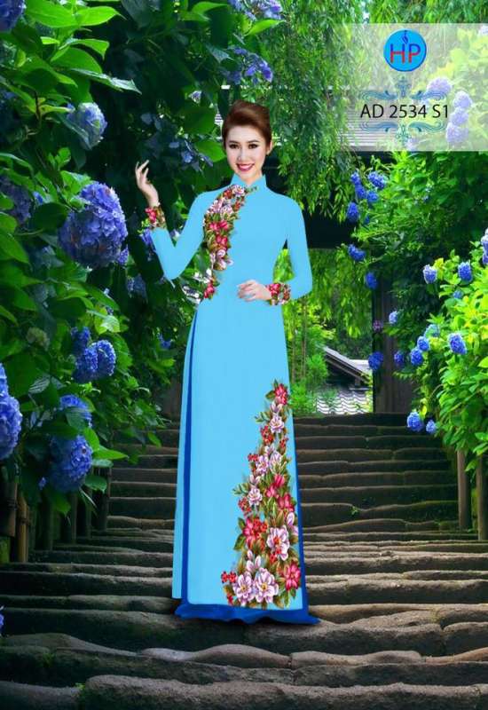 Vải áo dài hoa trên dưới