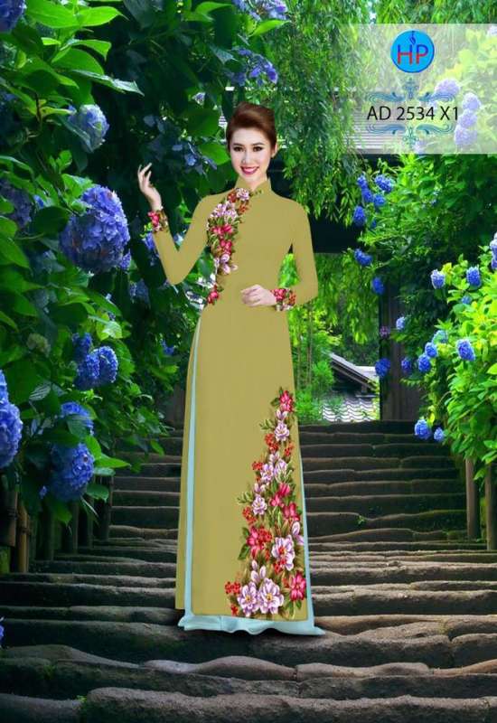 Vải áo dài hoa trên dưới