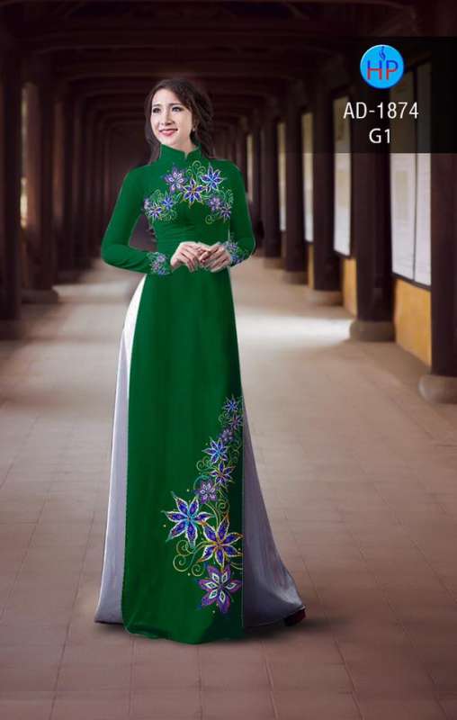 Vải áo dài hoa trên dưới