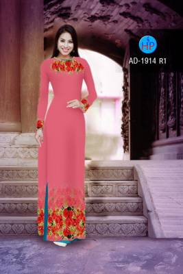 Vải áo dài hoa hồng trên dưới-DT 2375