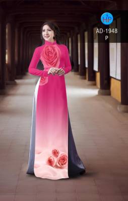 Vải áo dài hoa hồng trên dưới-DT 2377