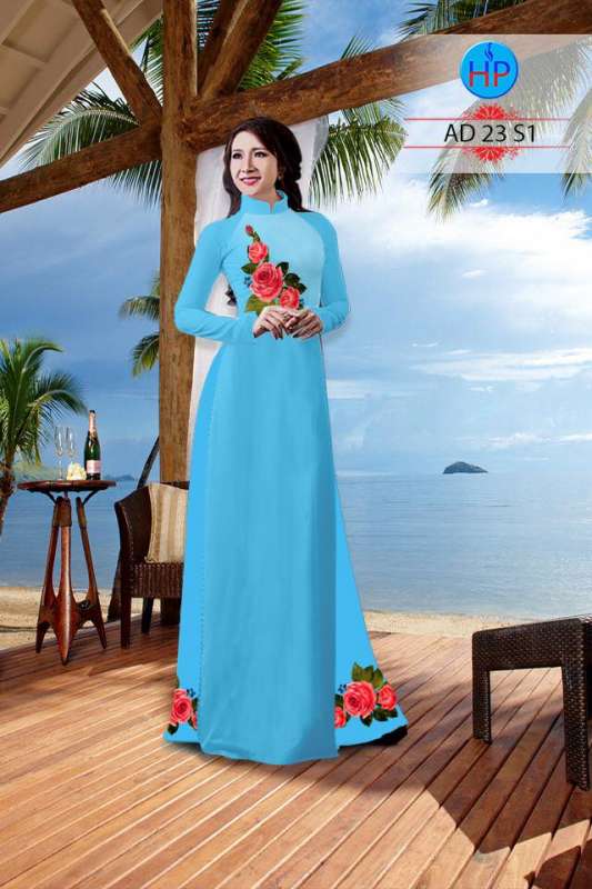 Vải áo dài hoa Hồng nguyên bộ