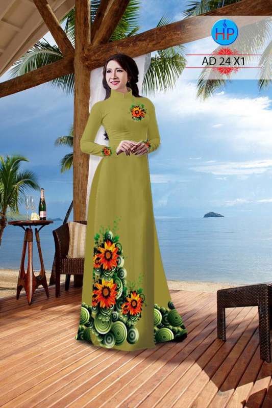 Vải áo dài hoa trên dưới