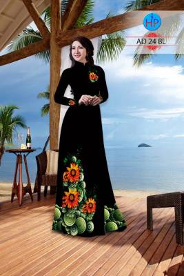Vải áo dài hoa trên dưới-DT 2424