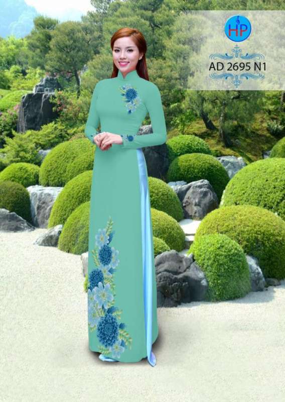 Vải áo dài hoa 3D trên dưới