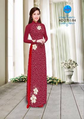 Vải áo dài hoa chấm bi-DT 2442