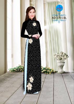 Vải áo dài hoa chấm bi-DT 2442