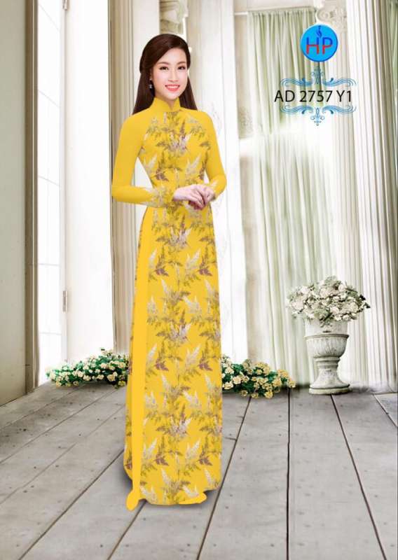 Vải áo dài hoa cỏ toàn thân