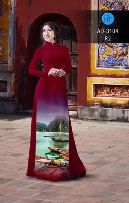 Áo dài phong cảnh nguyên bộ-DT 2489