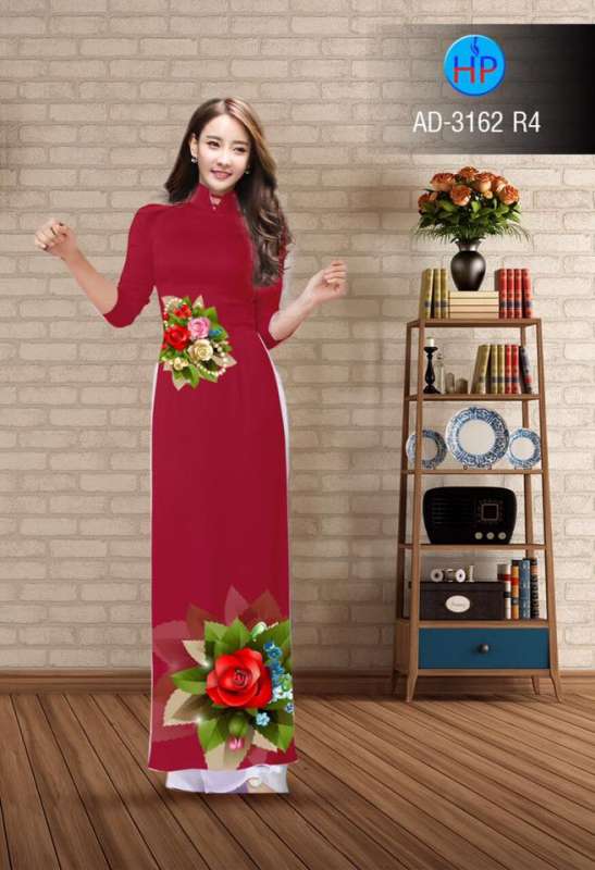 Vải áo dài hoa Hồng 3D trên dưới