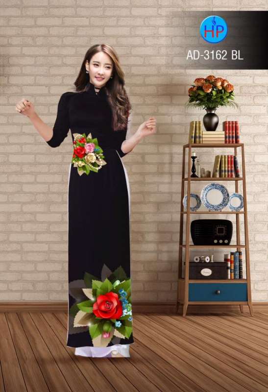 Vải áo dài hoa Hồng 3D trên dưới