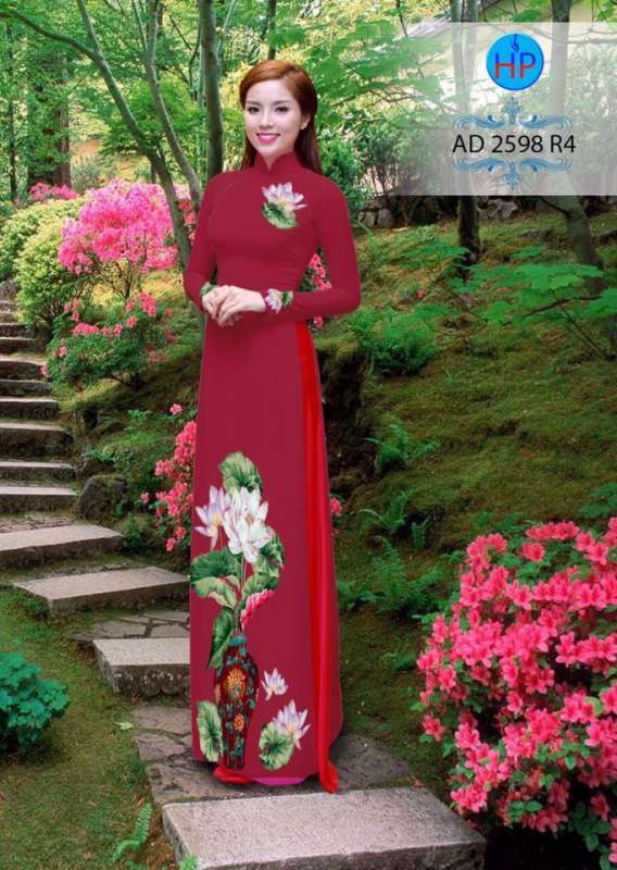 Vải áo dài bình hoa Sen