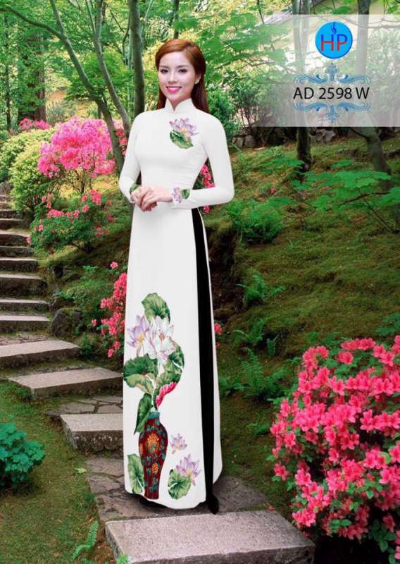 Vải áo dài bình hoa Sen