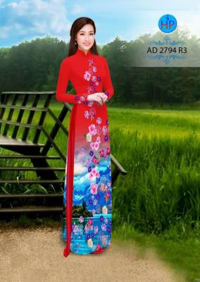 Vải áo dài hoa và cảnh-DT 2552