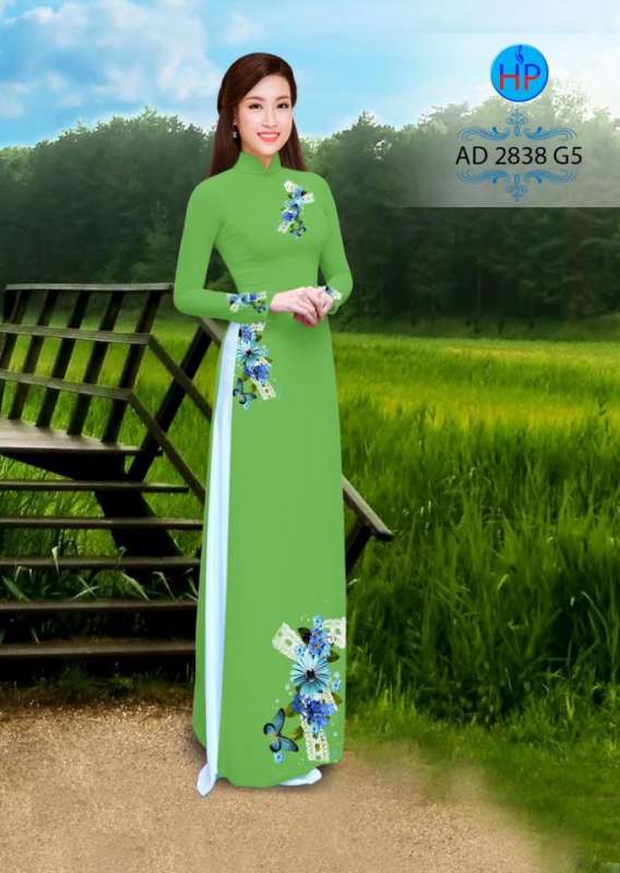 Vải áo dài hoa trên dưới