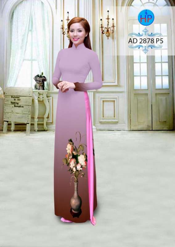 Vải áo dài họa tiết bình hoa