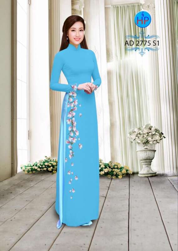 Vải áo dài hoa eo chạy dọc