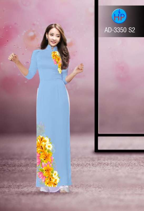 Vải áo dài hoa trên dưới