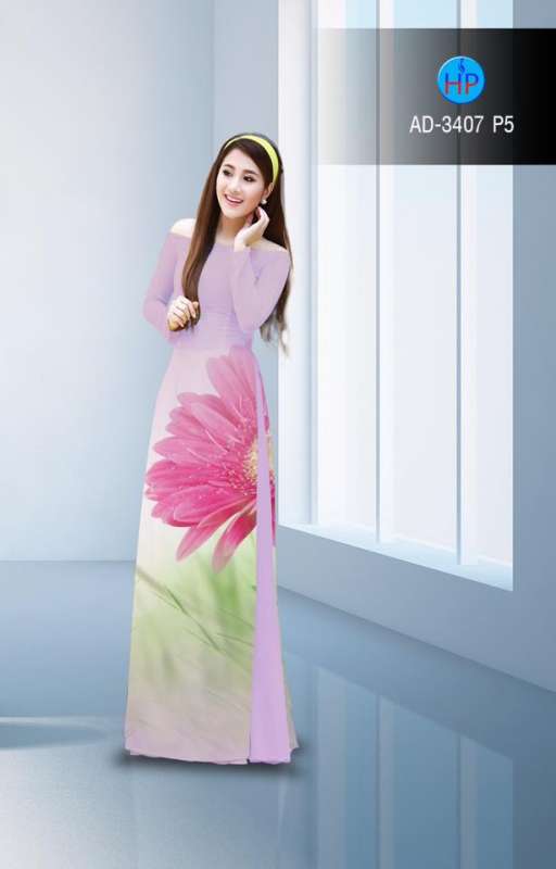 Vải áo dài hoa cúc lớn