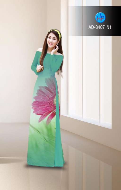 Vải áo dài hoa cúc lớn