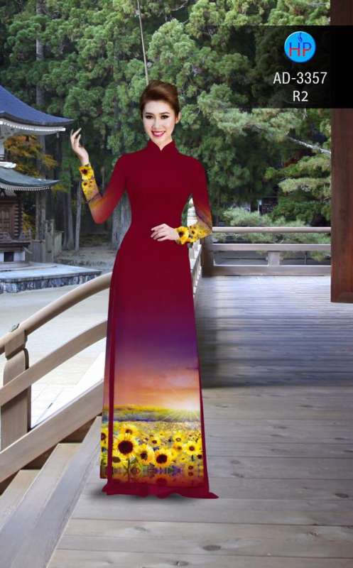 Vải áo dài đồi hoa Hướng Dương
