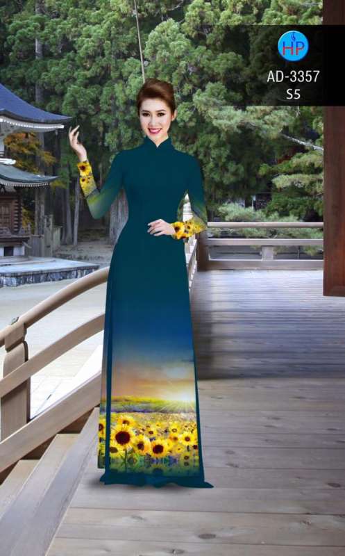 Vải áo dài đồi hoa Hướng Dương