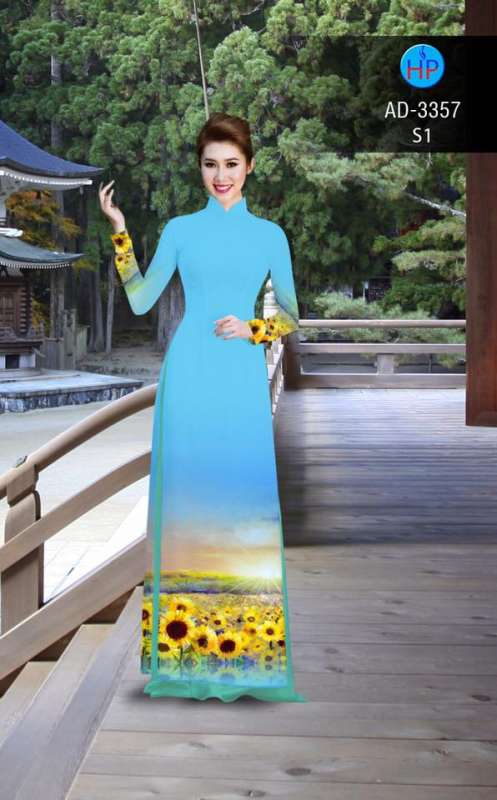 Vải áo dài đồi hoa Hướng Dương