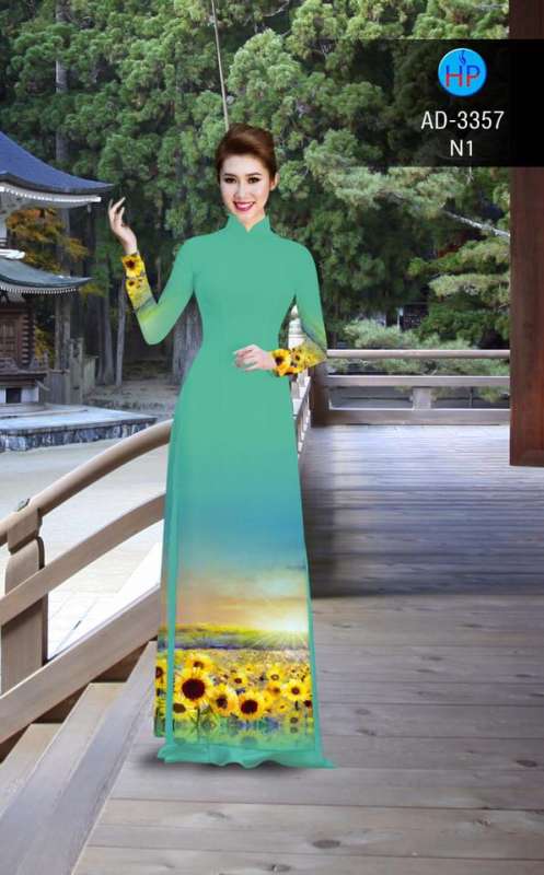 Vải áo dài đồi hoa Hướng Dương