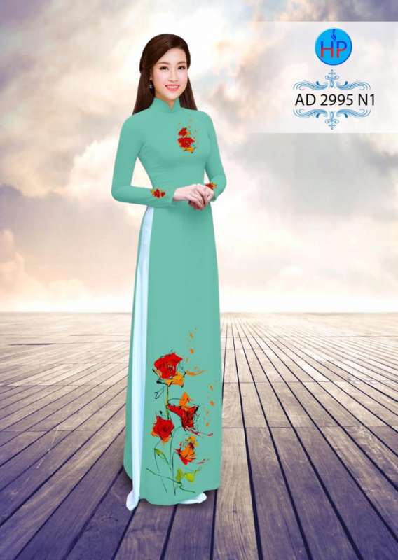 Vải áo dài hoa trên dưới