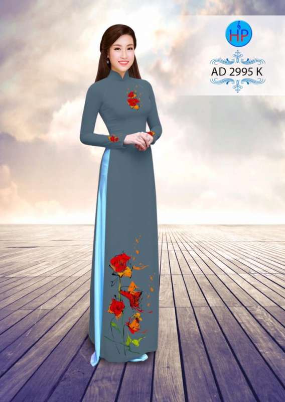 Vải áo dài hoa trên dưới