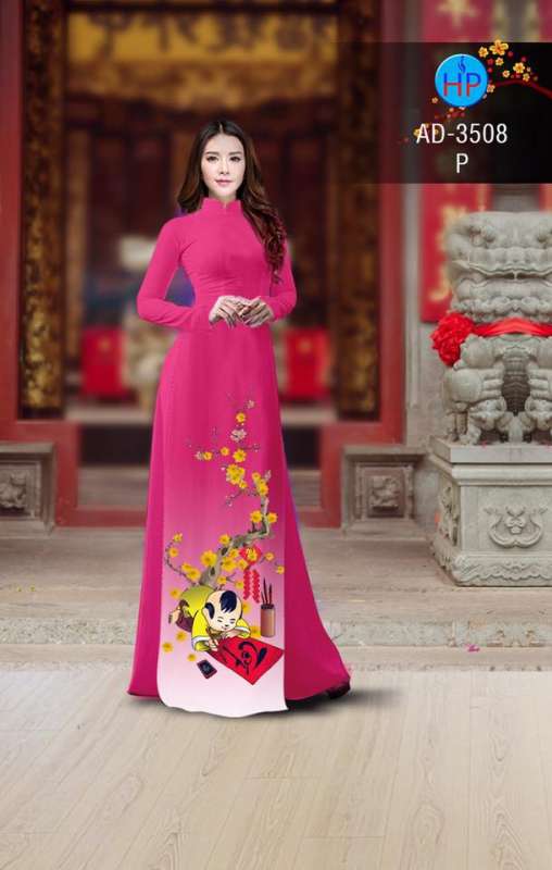 Vải áo dài hoa mai tết