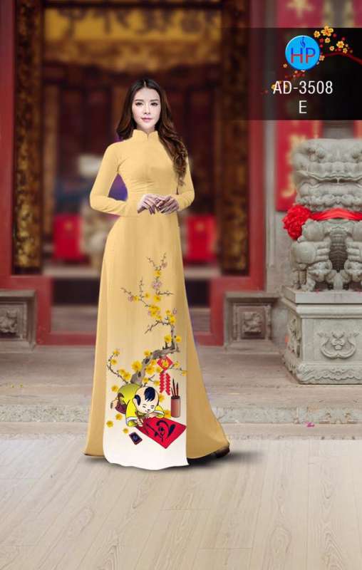 Vải áo dài hoa mai tết