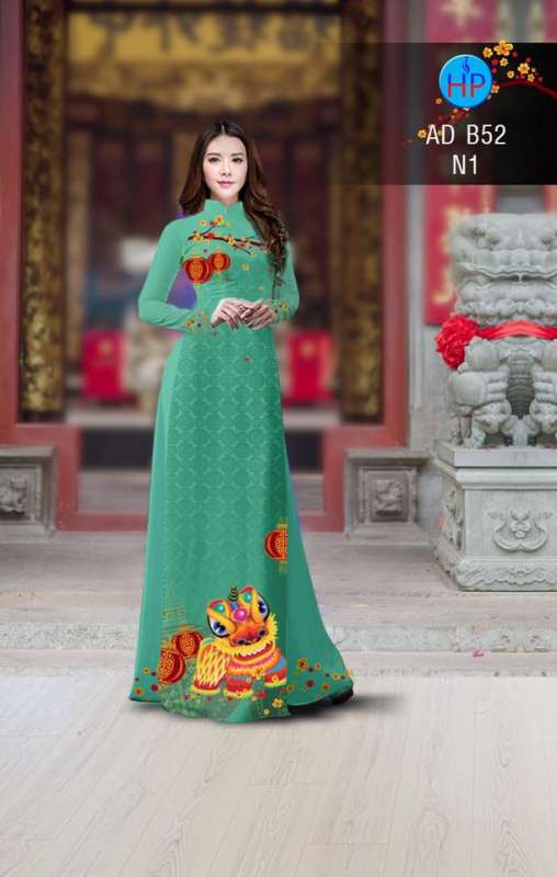 Vải áo dài hình múa Lân