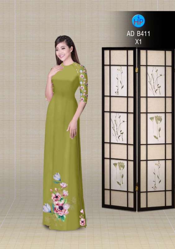 Vải áo dài hoa tà dưới