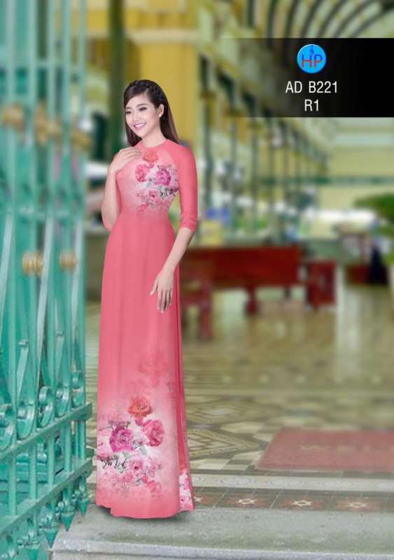 Vải áo dài hoa hồng trên dưới