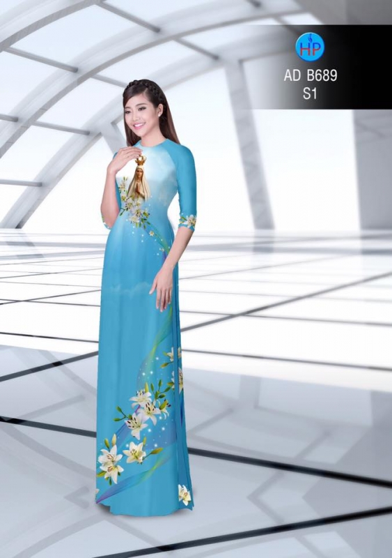 Vải áo dài hình đức Mẹ