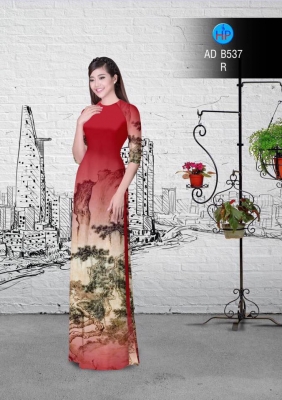 Vải áo dài phong cảnh Sơn Thủy-DT 3001