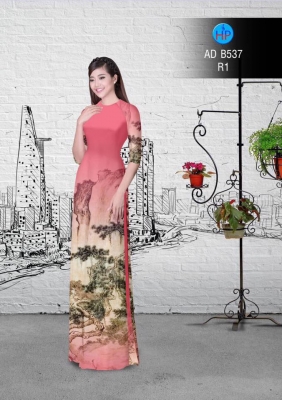 Vải áo dài phong cảnh Sơn Thủy-DT 3001